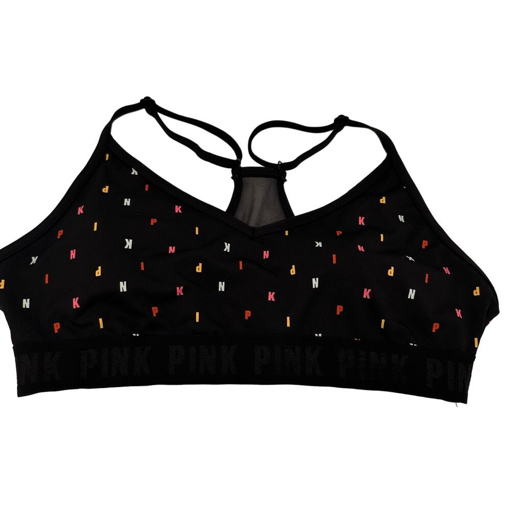 PINK Active Letters V-Neck Halter Ultimate Lightly Lined Sports Bra Size Large